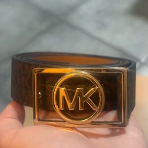 Michael Kors Dark Brown Belt with Gold MK Buckle